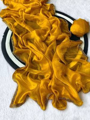 Yellow Color alpha with beads hand work rich border work Chiffon Saree 3