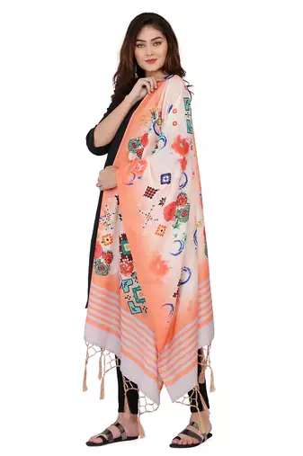 Digital motif print cotton maslin silk stall or scarf dupatta wear on kurti for women and girls