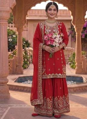 Red Color Embroidery Work Silk Blend Salwar Suit 1