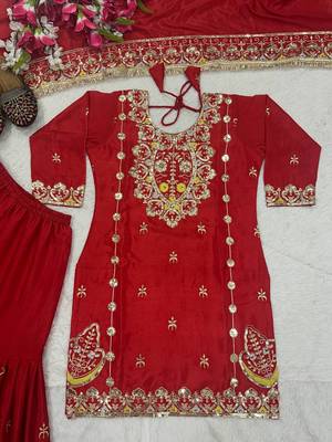 Red Color Embroidery Work Silk Blend Salwar Suit 4