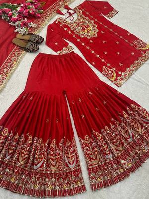 Red Color Embroidery Work Silk Blend Salwar Suit 5