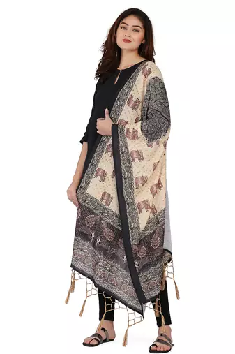 Digital motif print cotton maslin silk stall or scarf dupatta wear on kurti for women and girls