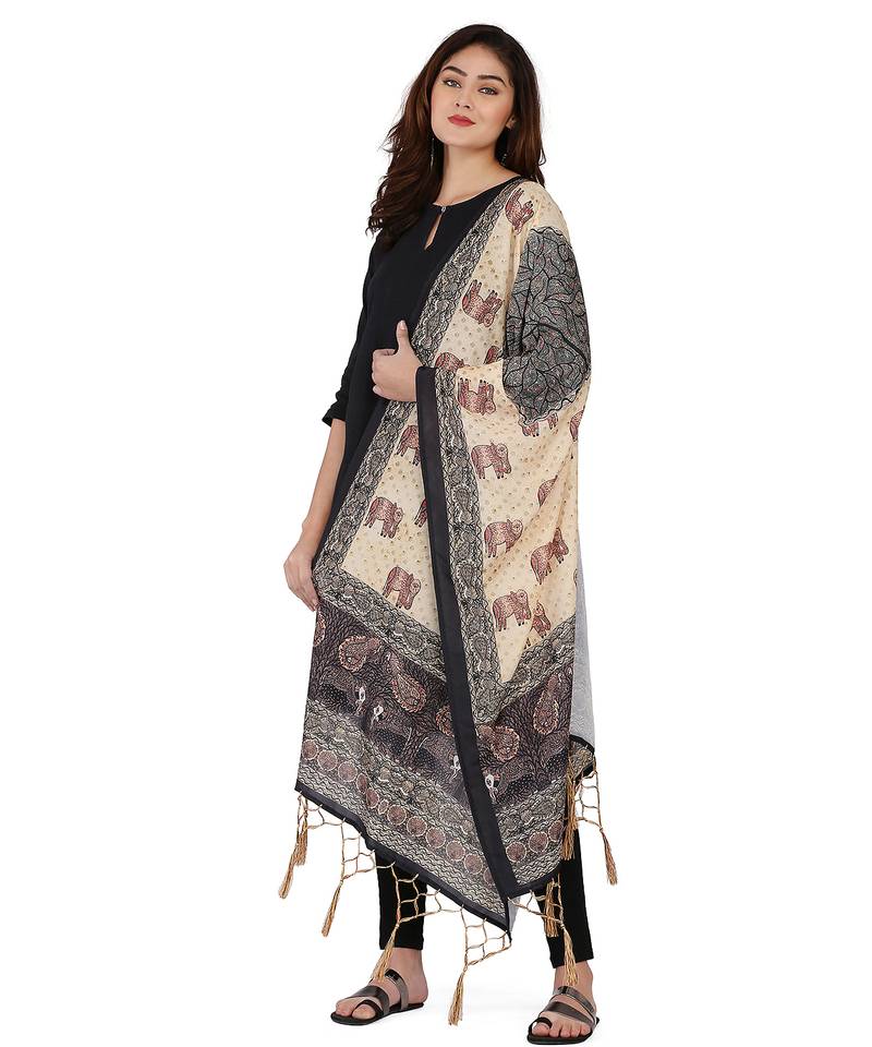 Digital motif print cotton maslin silk stall or scarf dupatta wear on kurti for women and girls