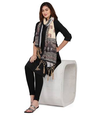 Digital motif print cotton maslin silk stall or scarf dupatta wear on kurti for women and girls 2