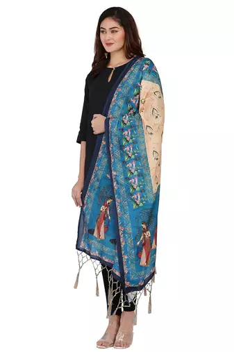 Digital motif print cotton maslin silk stall or scarf dupatta wear on kurti for women and girls