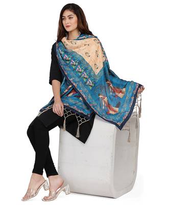 Digital motif print cotton maslin silk stall or scarf dupatta wear on kurti for women and girls 2