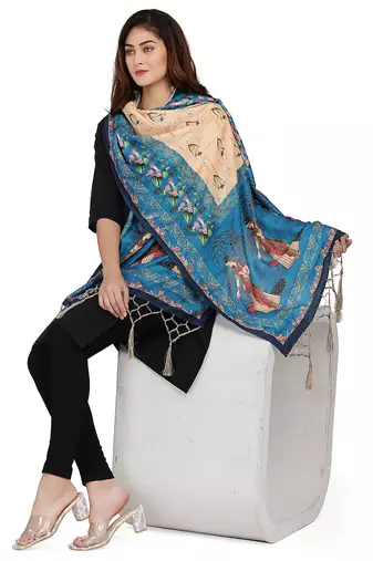 Digital motif print cotton maslin silk stall or scarf dupatta wear on kurti for women and girls