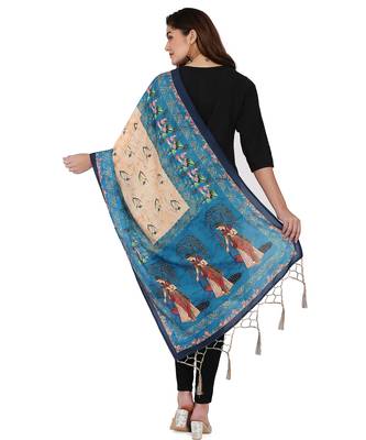 Digital motif print cotton maslin silk stall or scarf dupatta wear on kurti for women and girls 3