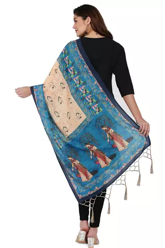 Digital motif print cotton maslin silk stall or scarf dupatta wear on kurti for women and girls