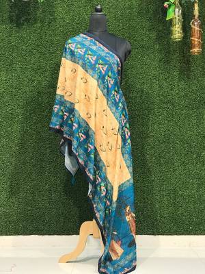 Digital motif print cotton maslin silk stall or scarf dupatta wear on kurti for women and girls 5