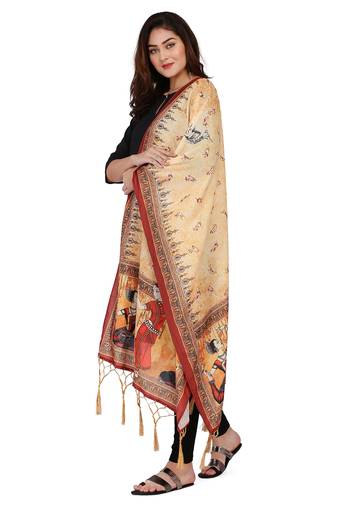 Digital motif print cotton maslin silk stall or scarf dupatta wear on kurti for women and girls