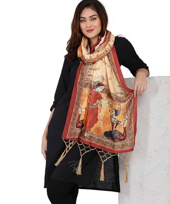 Digital motif print cotton maslin silk stall or scarf dupatta wear on kurti for women and girls 2