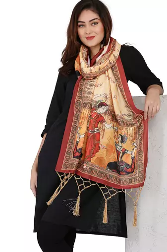 Digital motif print cotton maslin silk stall or scarf dupatta wear on kurti for women and girls