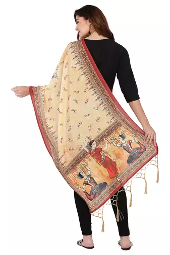 Digital motif print cotton maslin silk stall or scarf dupatta wear on kurti for women and girls