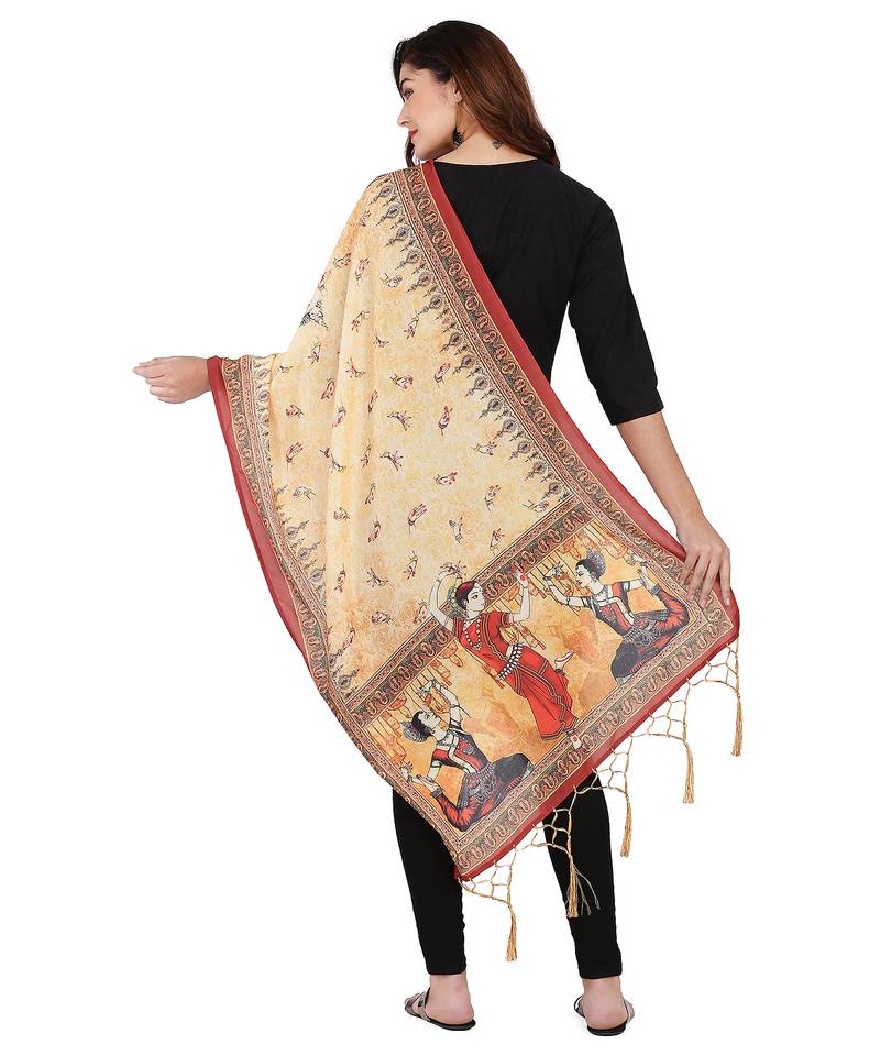 Digital motif print cotton maslin silk stall or scarf dupatta wear on kurti for women and girls