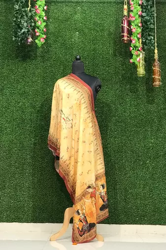 Digital motif print cotton maslin silk stall or scarf dupatta wear on kurti for women and girls