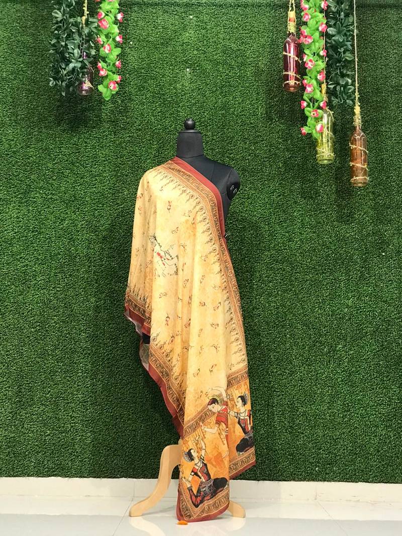 Digital motif print cotton maslin silk stall or scarf dupatta wear on kurti for women and girls