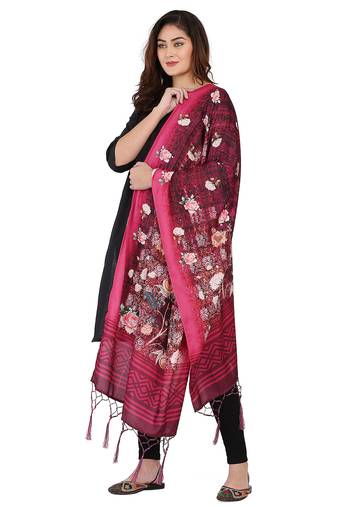 Digital motif print cotton maslin silk stall or scarf dupatta wear on kurti for women and girls