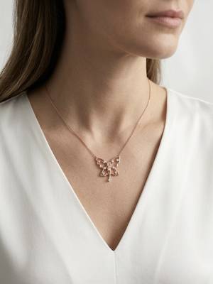925 Sterling Silver Rose Gold Butterfly CZ Fairy Pendant Necklace Set for Women 1