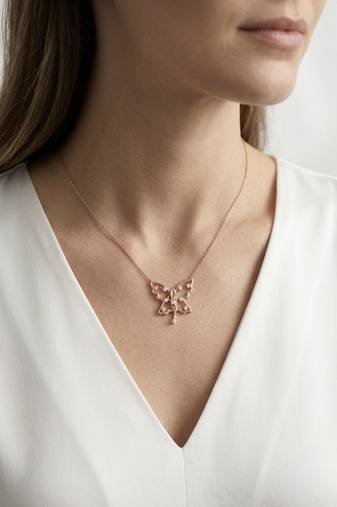 925 Sterling Silver Rose Gold Butterfly CZ Fairy Pendant Necklace Set for Women