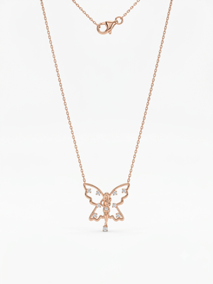 925 Sterling Silver Rose Gold Butterfly CZ Fairy Pendant Necklace Set for Women 2