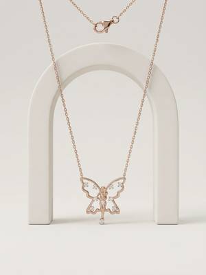 925 Sterling Silver Rose Gold Butterfly CZ Fairy Pendant Necklace Set for Women 3