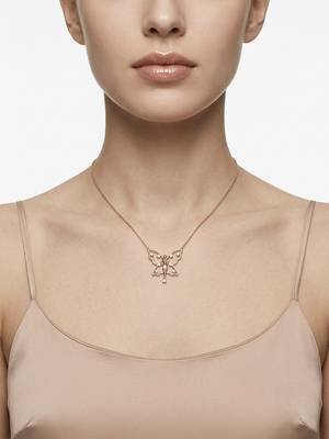 925 Sterling Silver Rose Gold Butterfly CZ Fairy Pendant Necklace Set for Women 4