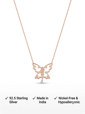 925 Sterling Silver Rose Gold Butterfly CZ Fairy Pendant Necklace Set for Women 5