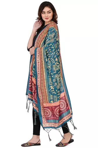 Digital motif print cotton maslin silk stall or scarf dupatta wear on kurti for women and girls