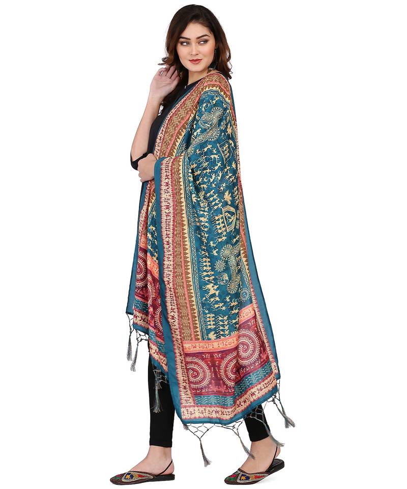 Digital motif print cotton maslin silk stall or scarf dupatta wear on kurti for women and girls
