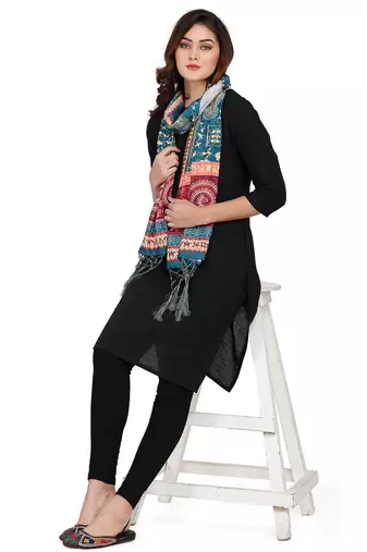 Digital motif print cotton maslin silk stall or scarf dupatta wear on kurti for women and girls