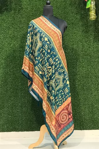 Digital motif print cotton maslin silk stall or scarf dupatta wear on kurti for women and girls