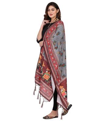 Digital motif print cotton maslin silk stall or scarf dupatta wear on kurti for women and girls 1