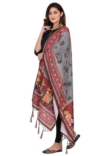 Digital motif print cotton maslin silk stall or scarf dupatta wear on kurti for women and girls