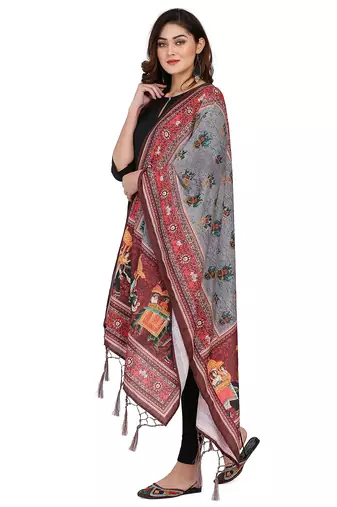 Digital motif print cotton maslin silk stall or scarf dupatta wear on kurti for women and girls