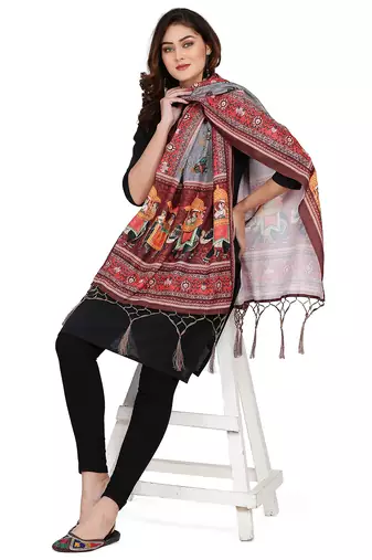 Digital motif print cotton maslin silk stall or scarf dupatta wear on kurti for women and girls
