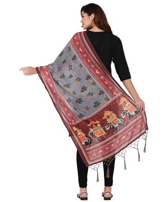 Digital motif print cotton maslin silk stall or scarf dupatta wear on kurti for women and girls 3