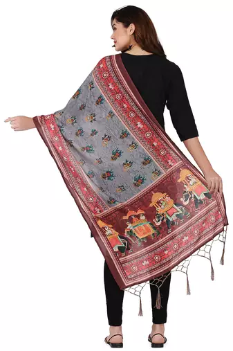 Digital motif print cotton maslin silk stall or scarf dupatta wear on kurti for women and girls