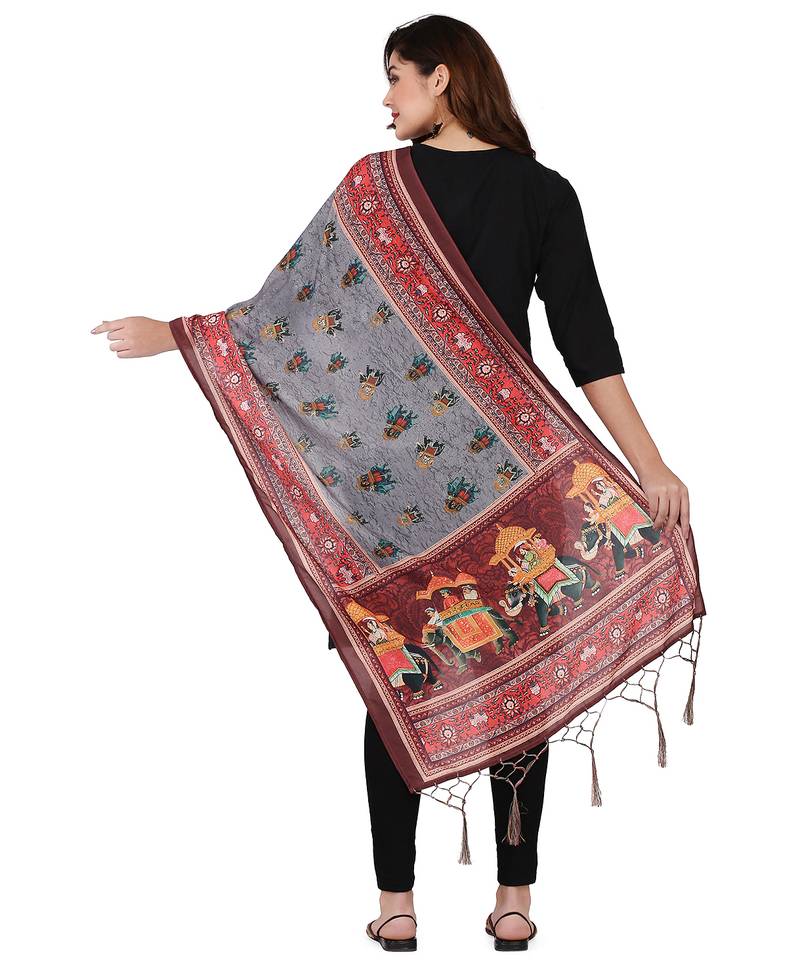 Digital motif print cotton maslin silk stall or scarf dupatta wear on kurti for women and girls