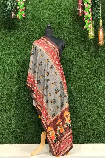 Digital motif print cotton maslin silk stall or scarf dupatta wear on kurti for women and girls