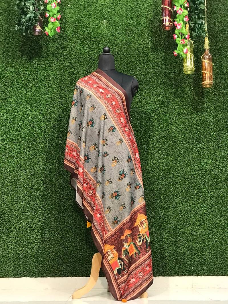 Digital motif print cotton maslin silk stall or scarf dupatta wear on kurti for women and girls