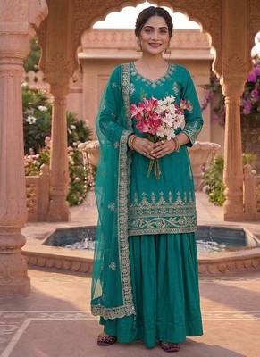 Rama sequin Embroidery Work Silk Blend Lehenga choli 1