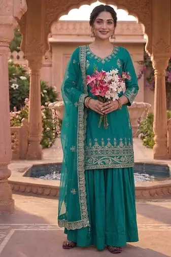 Rama sequin Embroidery Work Silk Blend Lehenga choli