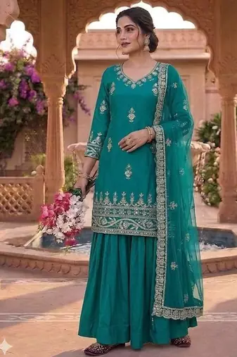 Rama sequin Embroidery Work Silk Blend Lehenga choli
