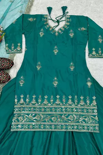 Rama sequin Embroidery Work Silk Blend Lehenga choli