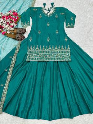 Rama sequin Embroidery Work Silk Blend Lehenga choli 4