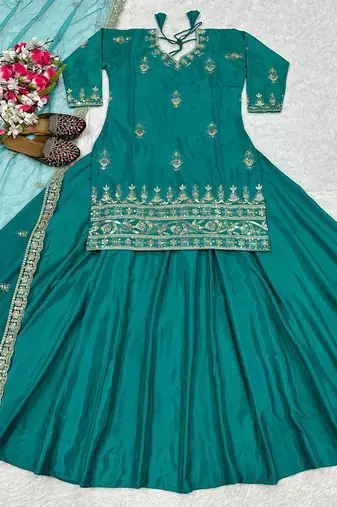 Rama sequin Embroidery Work Silk Blend Lehenga choli