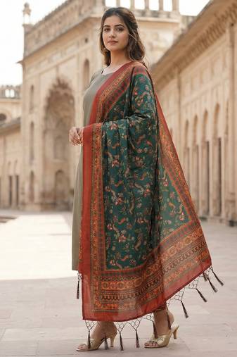 Traditional ethnic motif print  assm silk dupatta