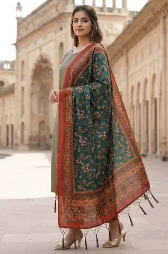 Traditional ethnic motif print  assm silk dupatta