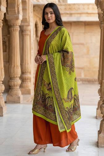 Traditional ethnic motif print  assm silk dupatta